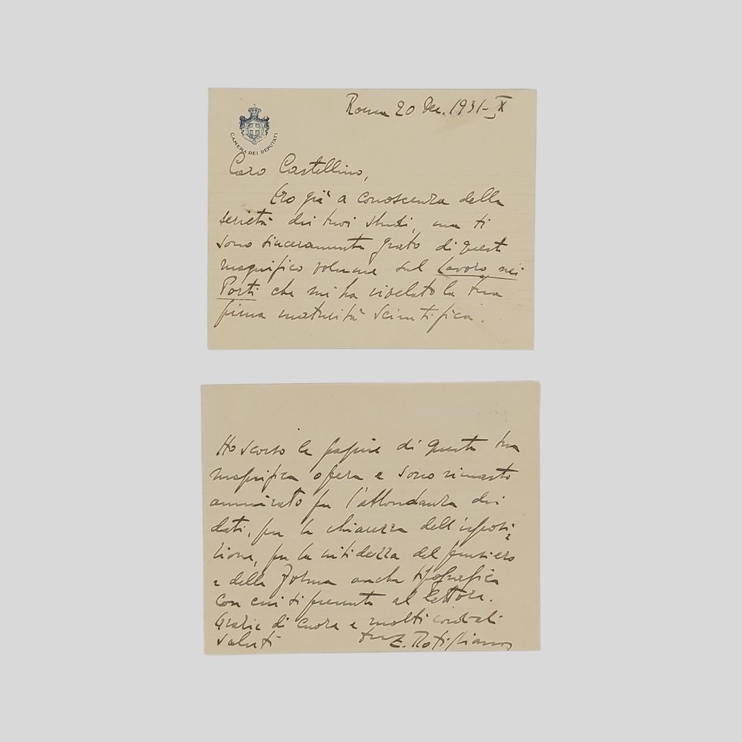 Lettera autografa firmata indirizzata al deputato Nicolò Castellino, datata ‘Roma …