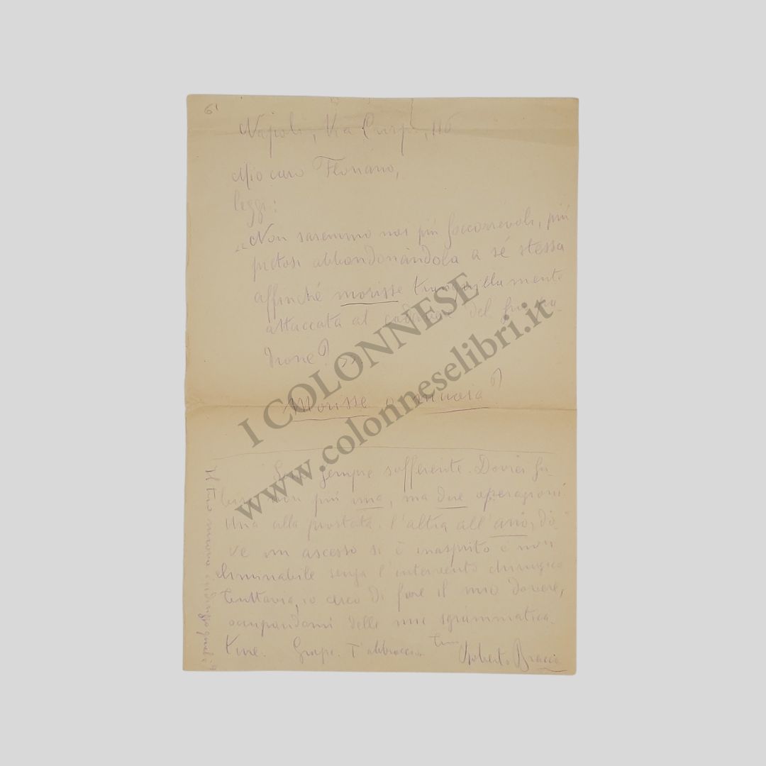 Lettera autografa firmata. Indirizzata al giornalista Floriano Del Secolo.