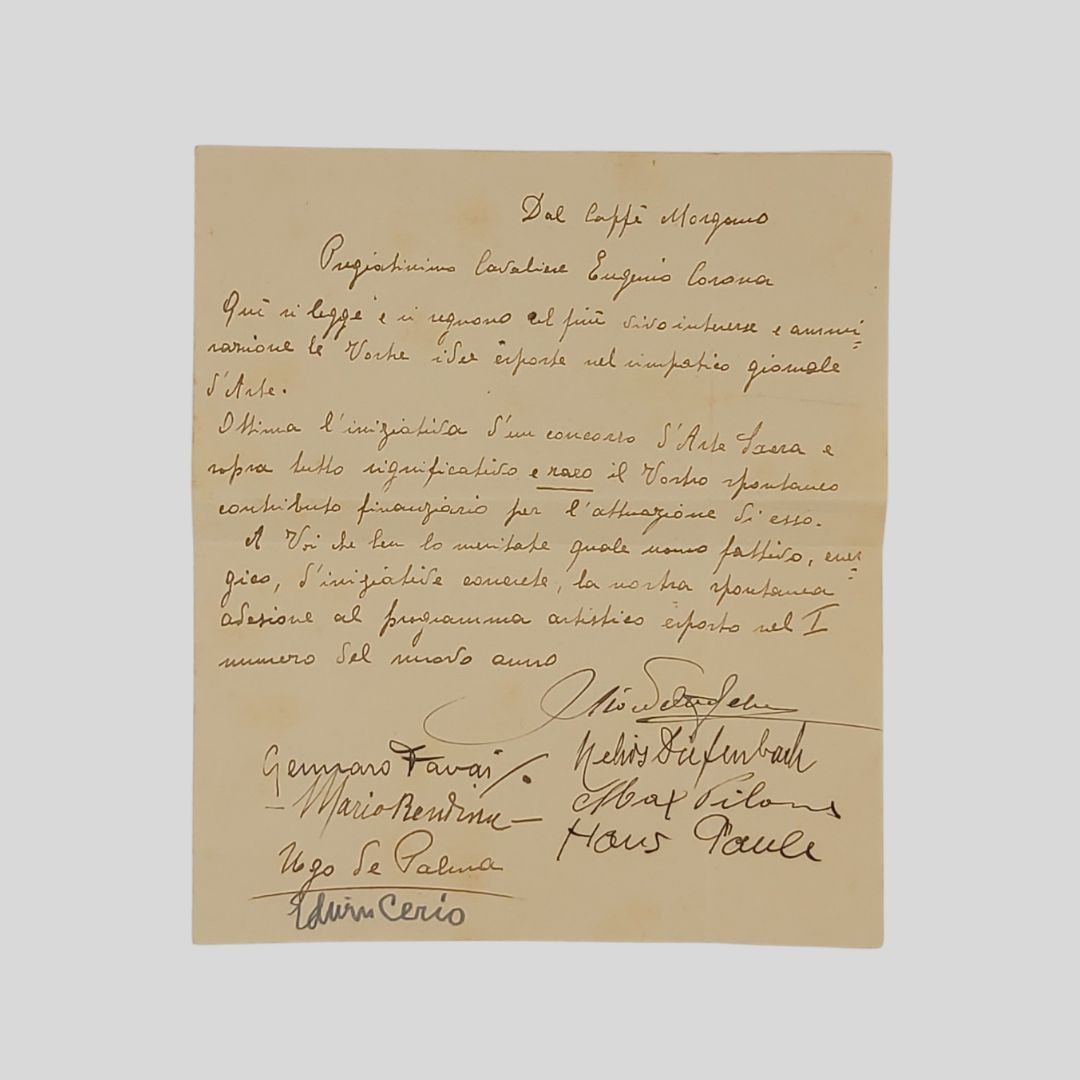 Lettera autografa firmata indirizzata al noto gallerista napoletano Eugenio Corona
