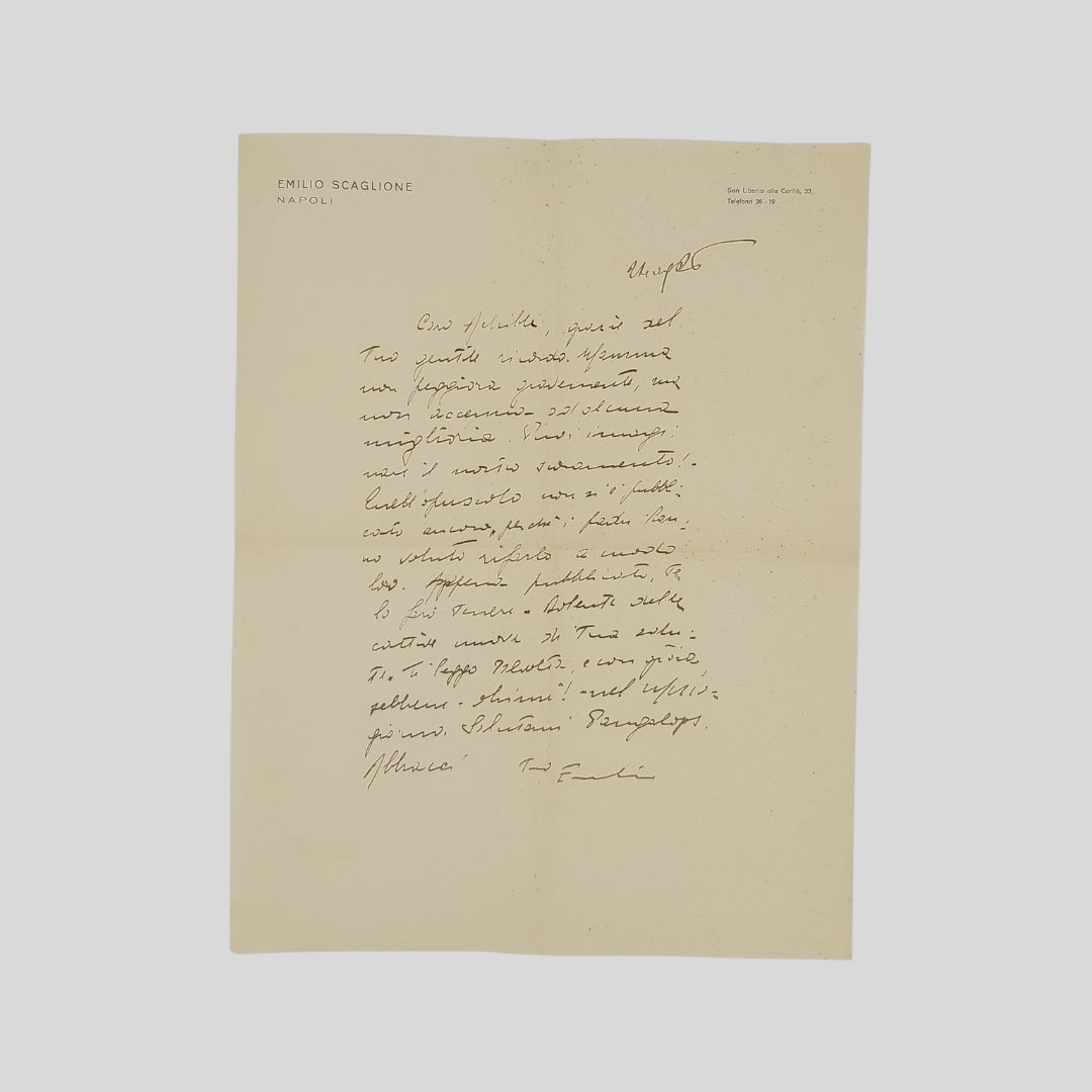 Lettera autografa firmata inviata a destinatario sconosciuto [ma Achille Macchia]. …
