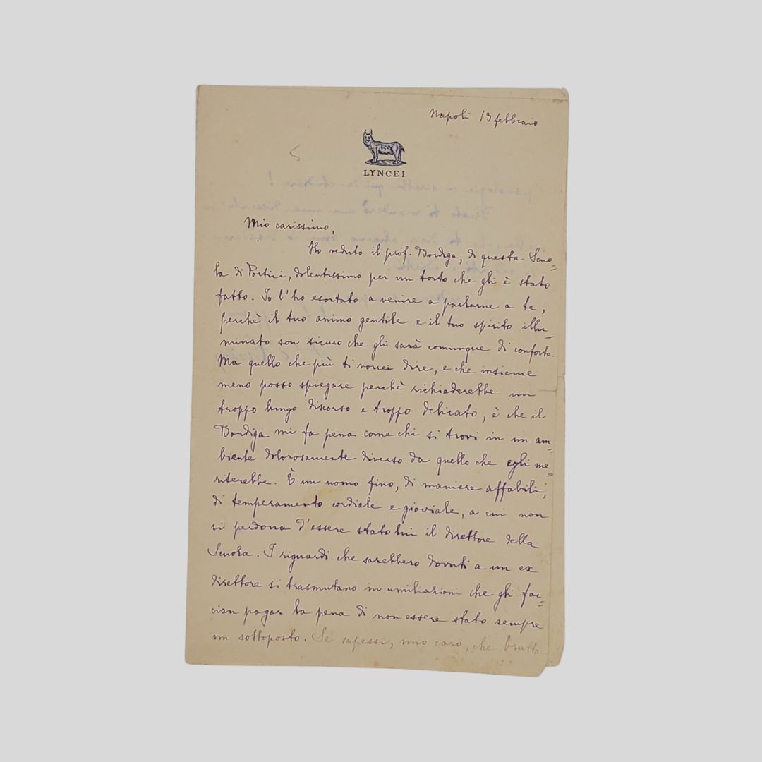 Lettera autografa firmata inviata a destinatario sconosciuto [prof. Giuseppe Castelli?]