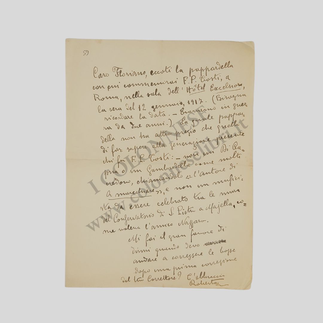 Lettera autografa firmata. Inviata al giornalista Floriano Del Secolo.