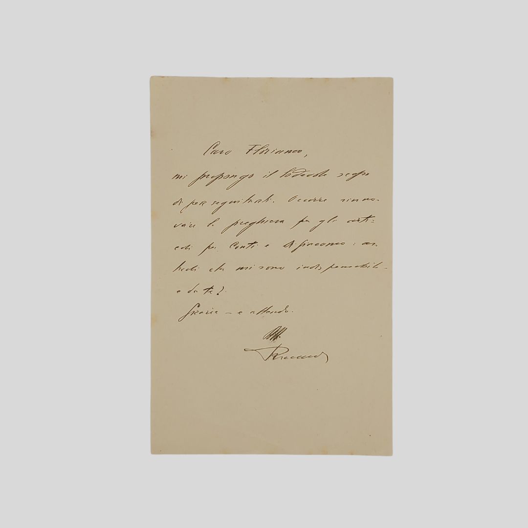 Lettera autografa firmata. Inviata al giornalista Floriano Del Secolo.