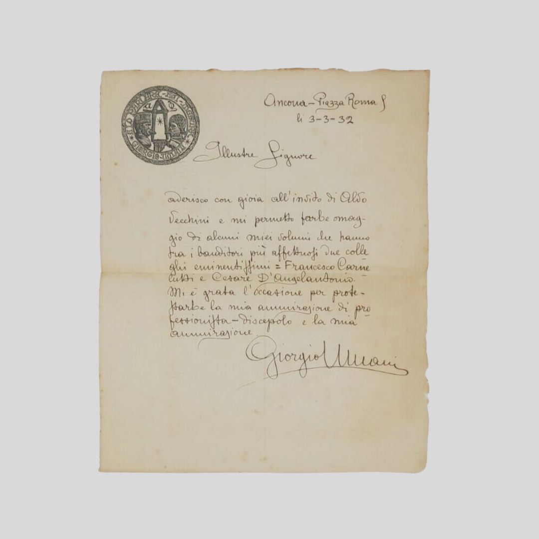 Lettera autografa firmata, invio a destinatario sconosciuto.