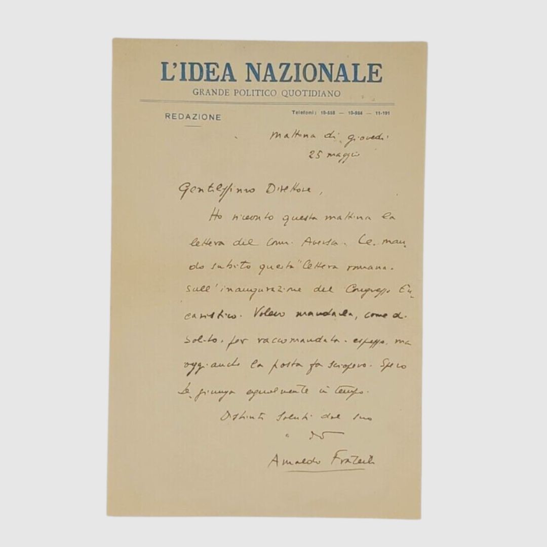 Lettera autografa firmata. Invio a destinatario sconosciuto.