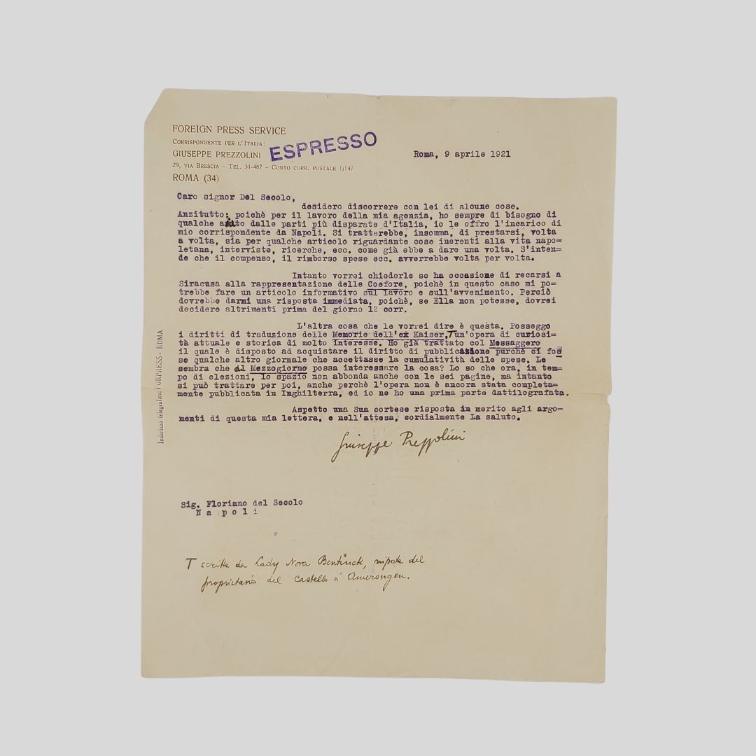 Lettera dattiloscritta con annotazioni e correzioni manoscritte, con firma autografa. …