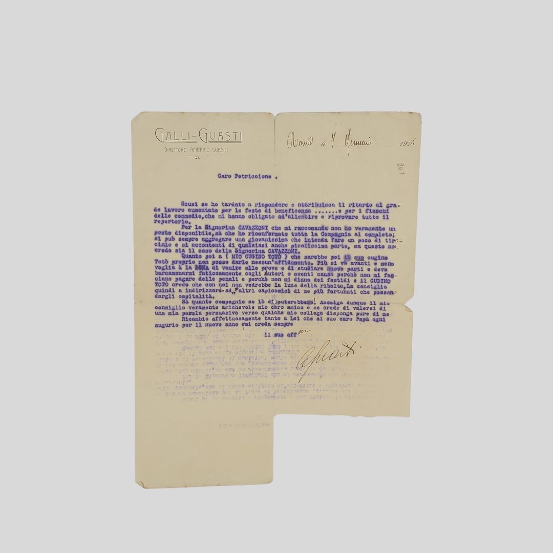Lettera dattiloscritta con firma autografa, con data manoscritta ‘Roma 7 …