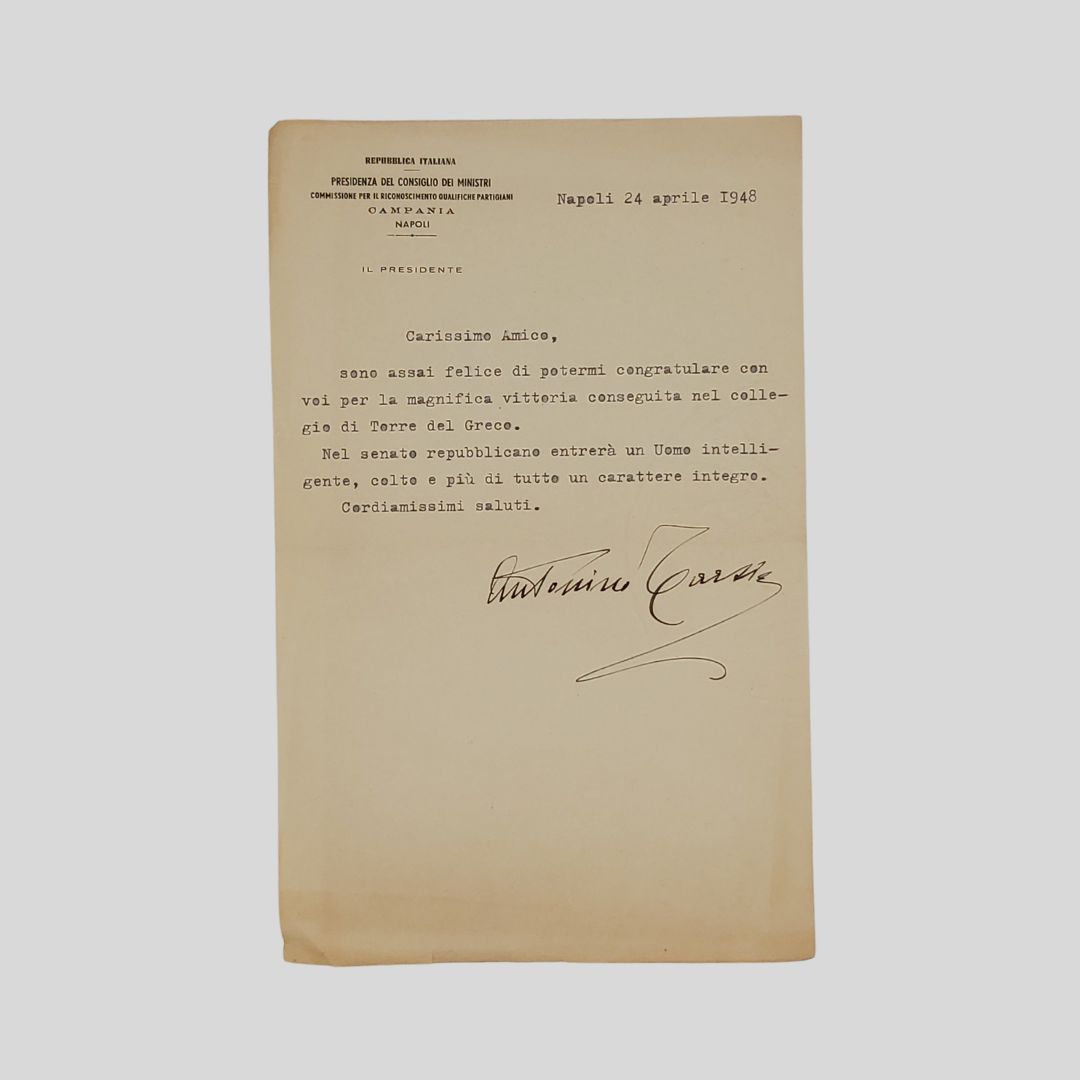 Lettera dattiloscritta con firma autografa del Presidente della "Commissione regionale …