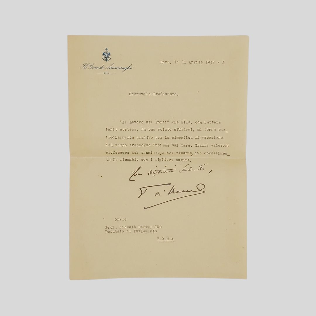 Lettera dattiloscritta con firma autografa indirizzata al deputato Nicolò Castellino, …