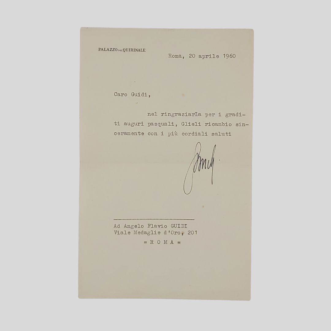 Lettera dattiloscritta indirizzata ad Angelo Flavio Guidi.