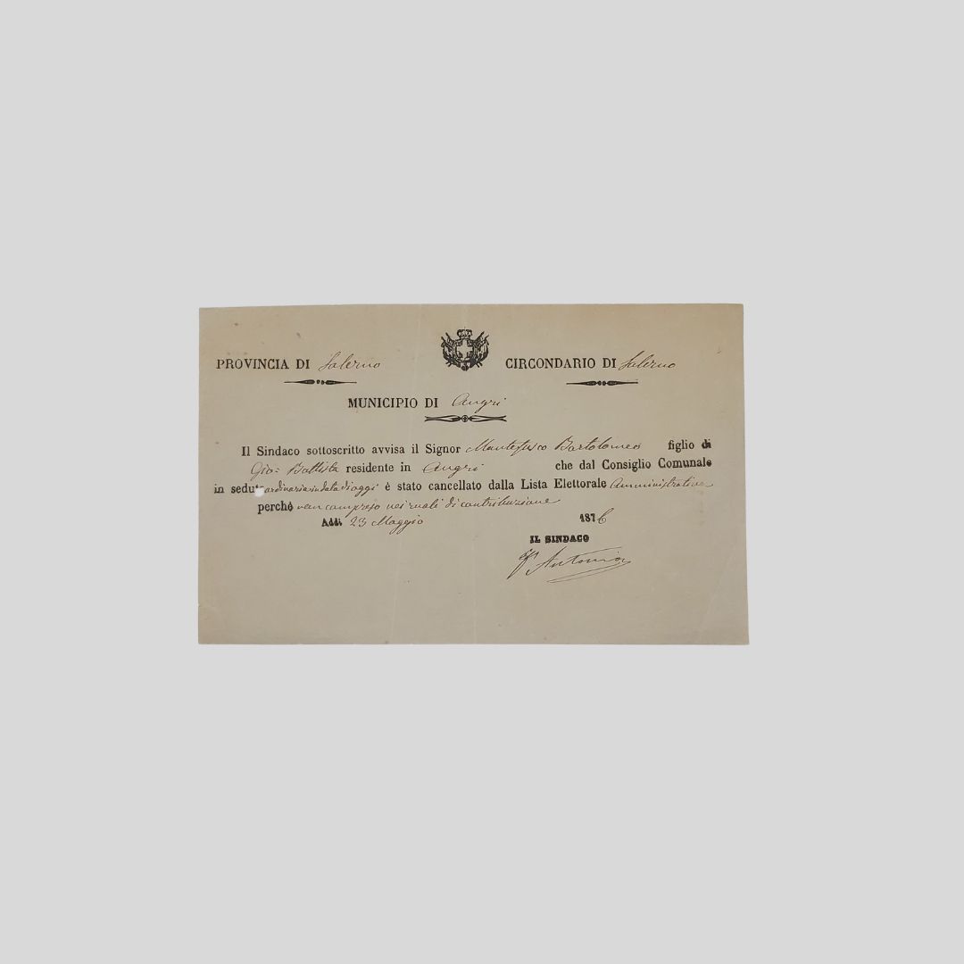 Municipio di Angri (SA). Il Sindaco avvisa il Signor […] …