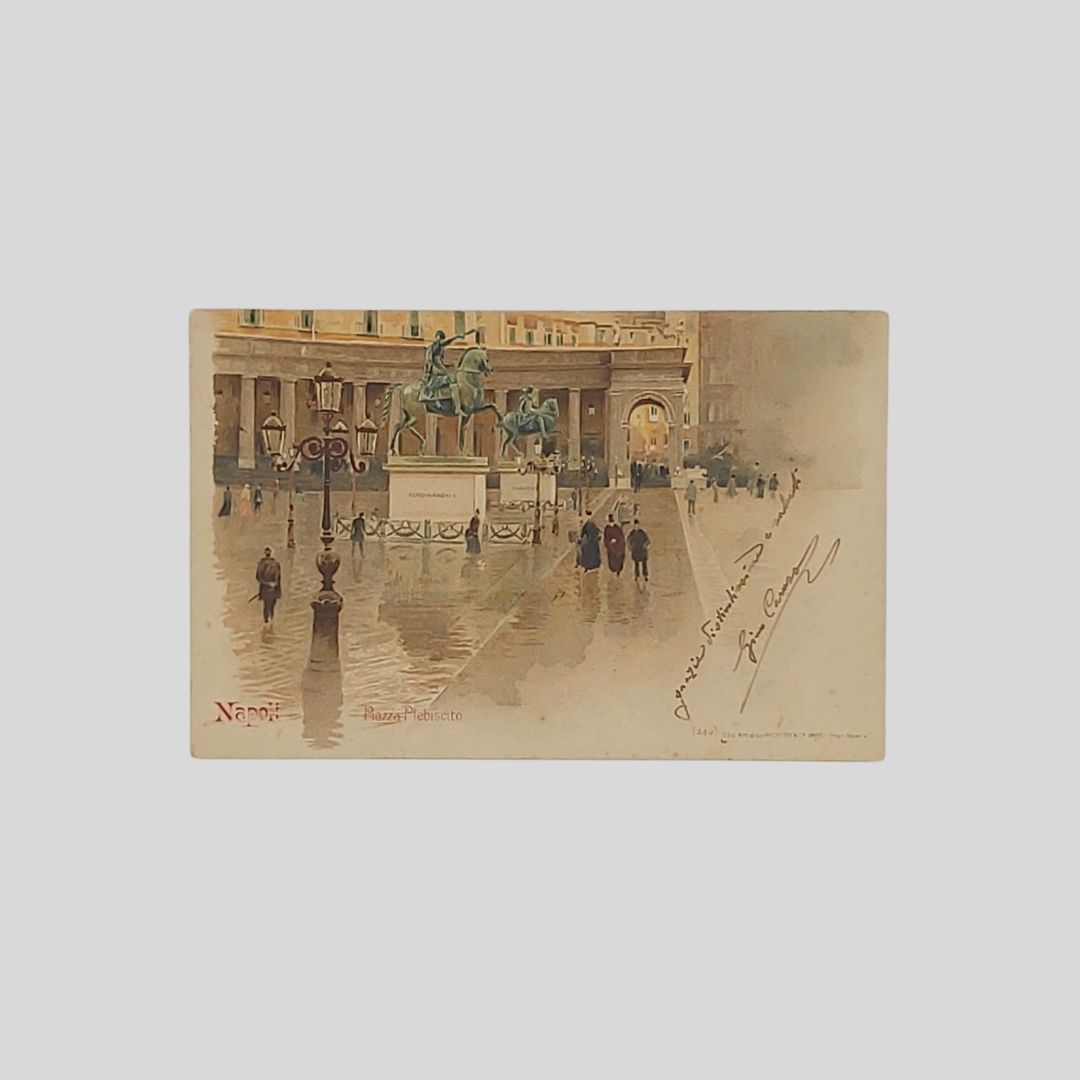 Napoli. Piazza Plebiscito. Cartolina pittorica originale viaggiata.