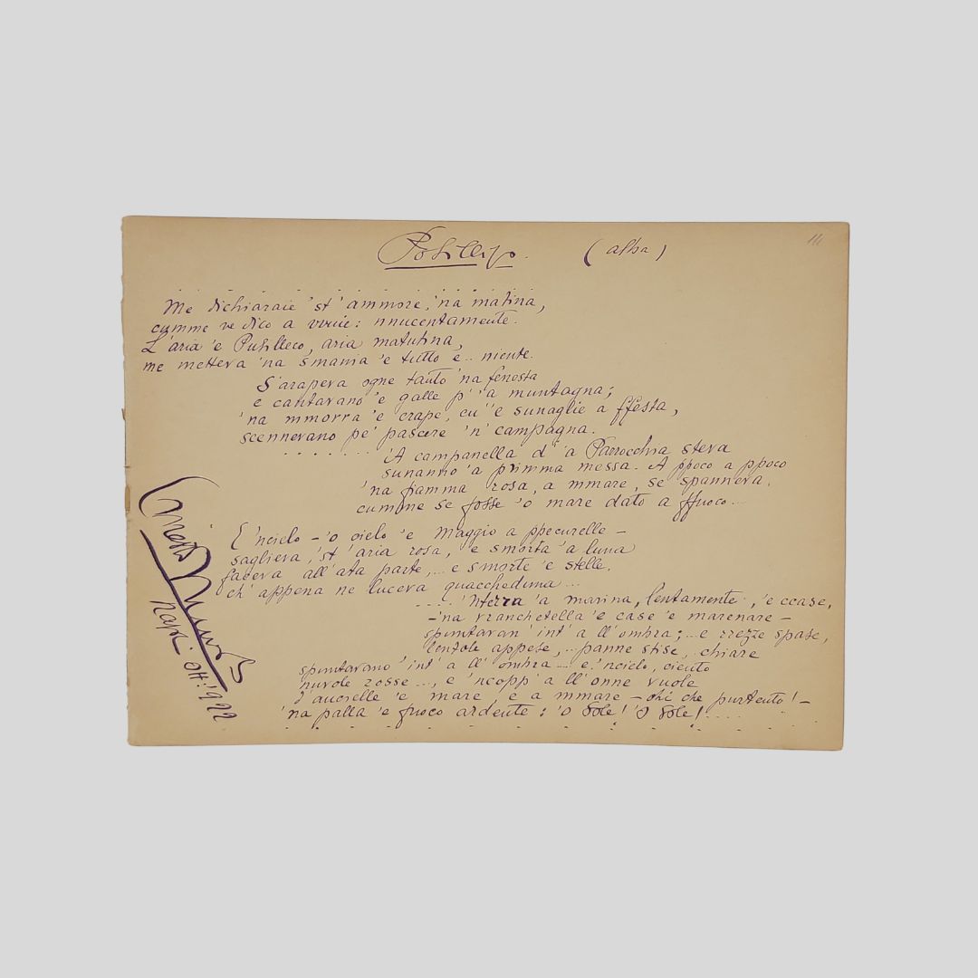 Posillipo (alba). Manoscritto poetico autografo firmato e datato Napoli ott: …