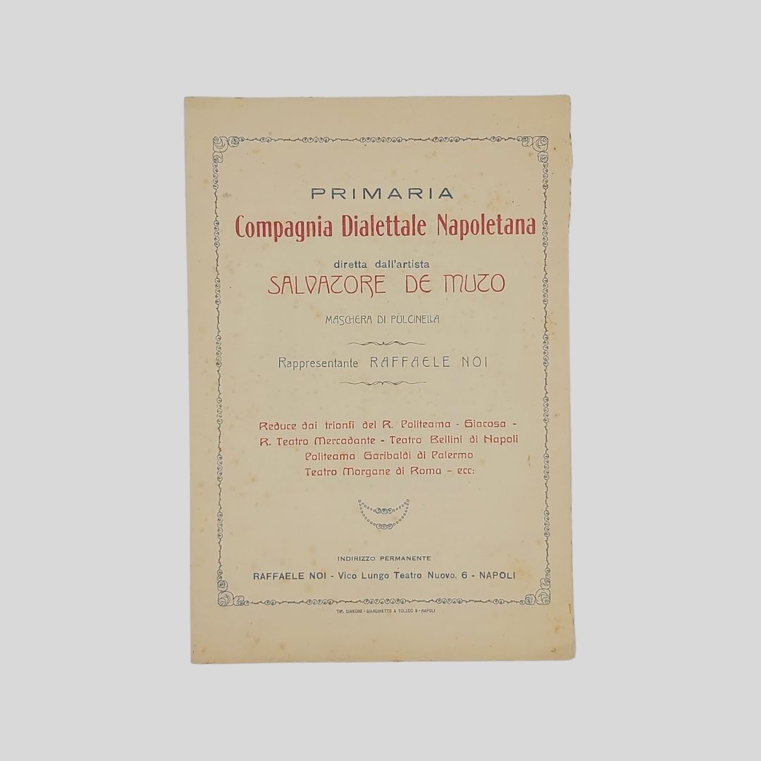 Pulcinella. Elenco artistico della Primaria Compagnia Dialettale Napoletana diretta dall’artista …
