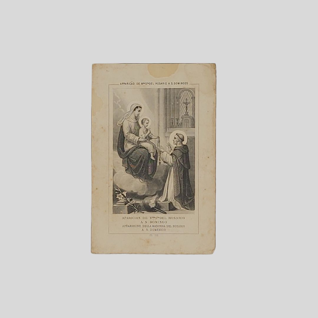 Santini religiosi. Apparizione della Madonna del Rosario a S. Domenico.