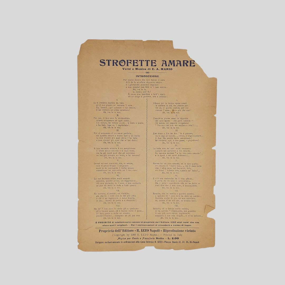 Strofette amare. Versi e musica di E. A. Mario.