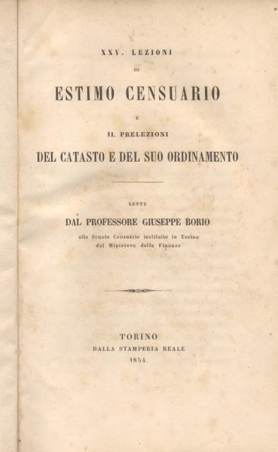 25 LEZIONI DI ESTIMO CENSUARIO E 11 PRELEZIONI DEL CATASTO …