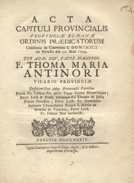 Acta Capituli Provincialis Provinciae Romanae Ordinis Praedicatorum. Celebrata in Conventu …