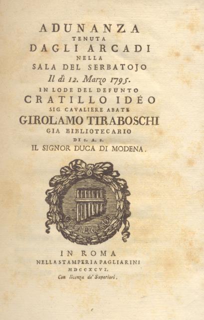 Adunanza tenuta dagli Arcadi nella Sala del Serbatojo il dì …