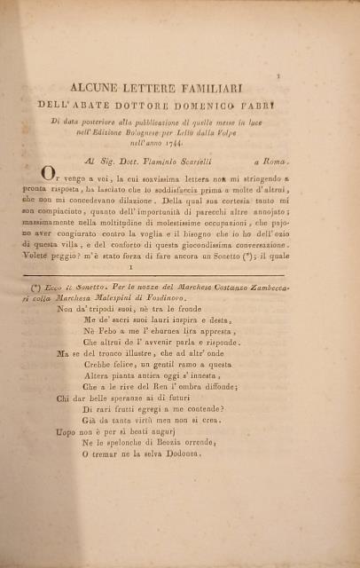 ALCUNE LETTERE FAMILIARI AL SIG. DOTT. FLAMINIO SCARSELLI. Di data …