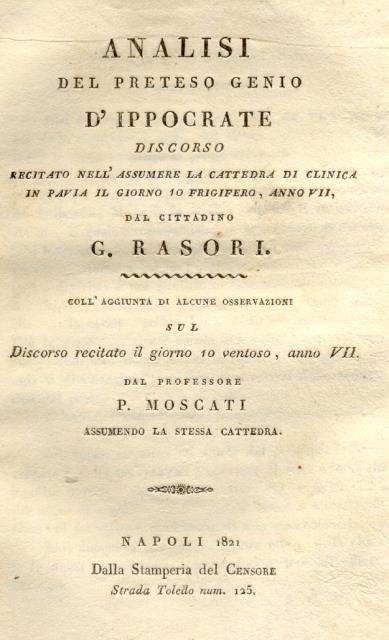 ANALISI DEL PRETESO GENIO D'IPPOCRATE. Discorso recitato nell'assumere la Cattedra …