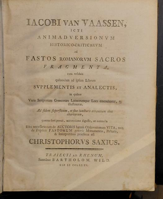 Animadversionum historico-criticarum ad fastos romanorum sacros fragmenta. Cum supplementis et …