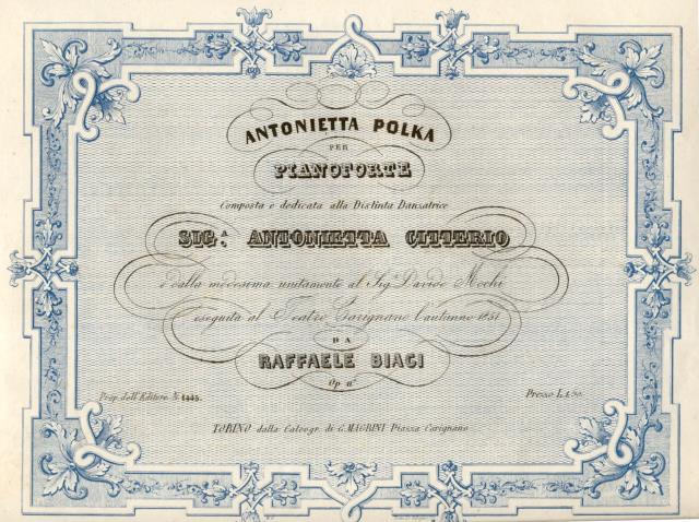 ANTONIETTA. Polka per Pianoforte eseguita al Teatro Carignano di Torino …