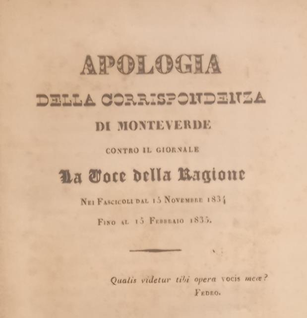 APOLOGIA DELLA CORRISPONDENZA DI MONTEVERDE CONTRO IL GIORNALE "LA VOCE …