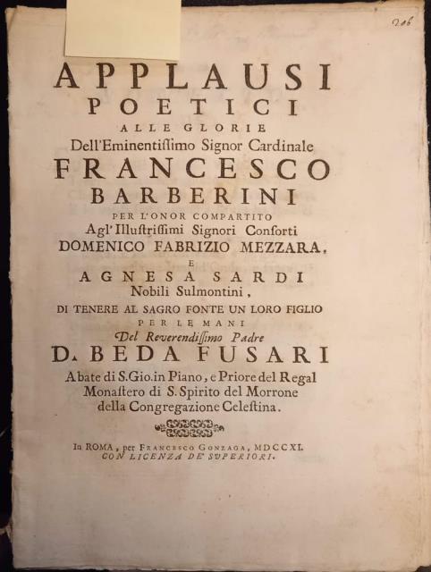 Applausi poetici alle glorie dell'eminentissimo signor cardinale Francesco Barberini per …