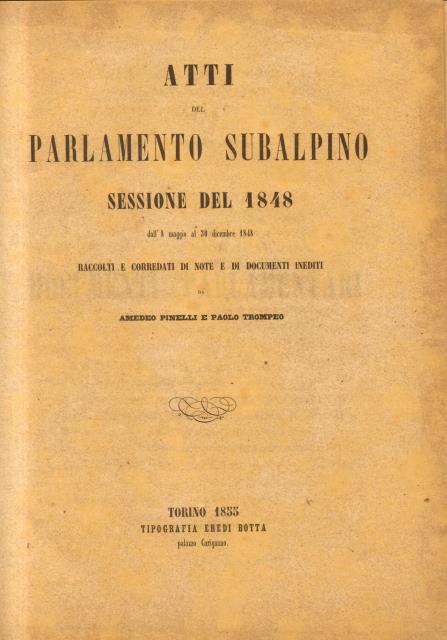 ATTI DEL PARLAMENTO SUBALPINO. Sessione del 1848, dall'8 maggio al …