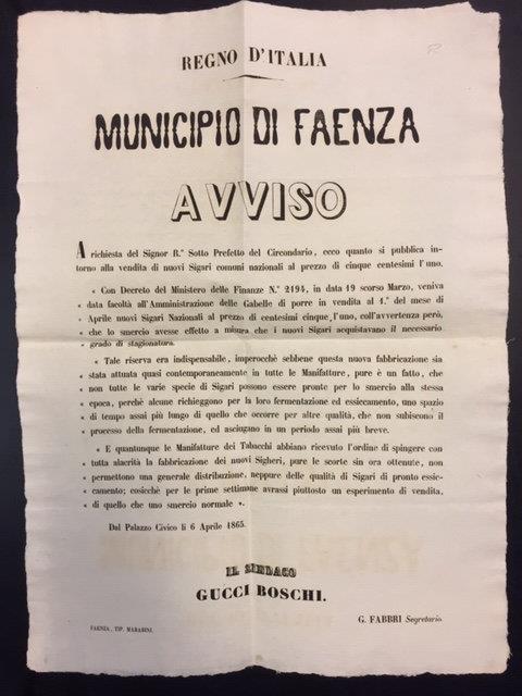 AVVISO PER LA VENDITA DI NUOVI SIGARI COMUNI NAZIONALI AL …