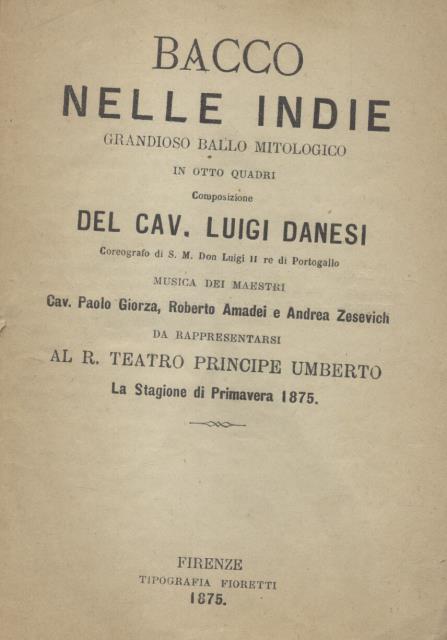 BACCO NELLE INDIE (1875). Grandioso ballo mitologico in otto quadri. …