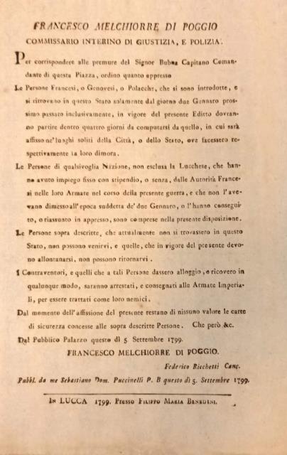 Bando emesso dal Commissario interino di Giustizia, e Polizia Francesco …