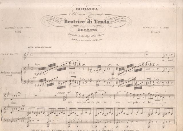 BEATRICE DI TENDA (1833). Tragedia lirica in due Atti di …