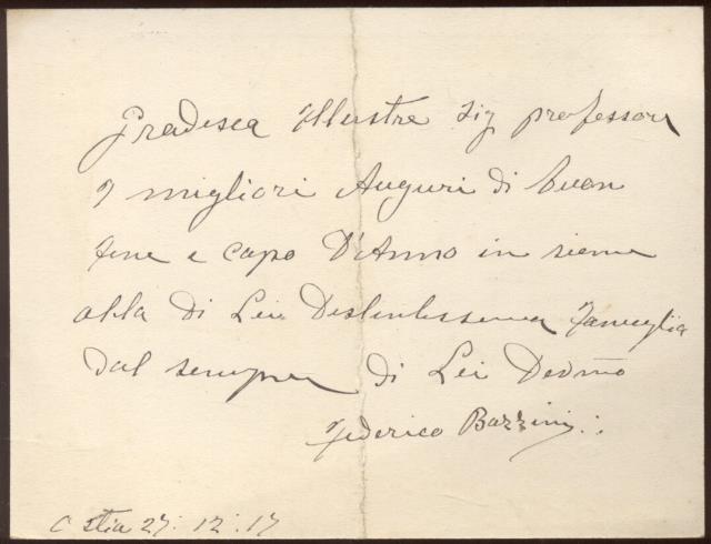 Biglietto autografo firmato dell'attivista, prima socialista e poi fascista, Federico …