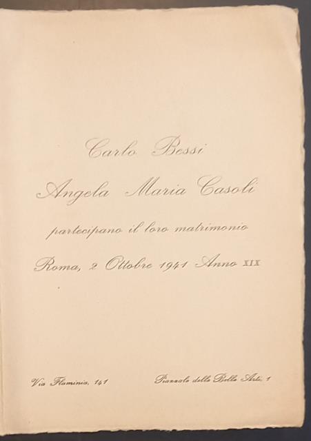 Biglietto di invito per il matrimonio tra Angela Maria Casoli …