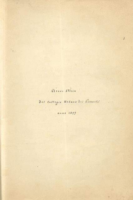 BREVE STORIA DEL COLLEGIO URBANO DEI PARROCHI.