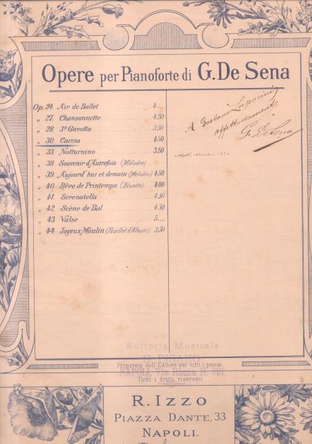 CACCIA. Riduzione per Pianoforte (Op.30). 1896 circa (Pl.n°193).