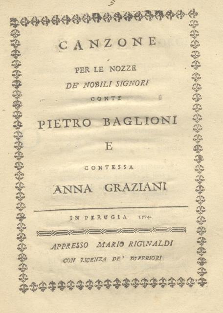 CANZONE PER LE NOZZE DE NOBILI SIGNORI CONTE PIETRO BAGLIONI …