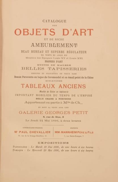Catalogue des Objets d'Art et de riche Ameublement, beau bureau …