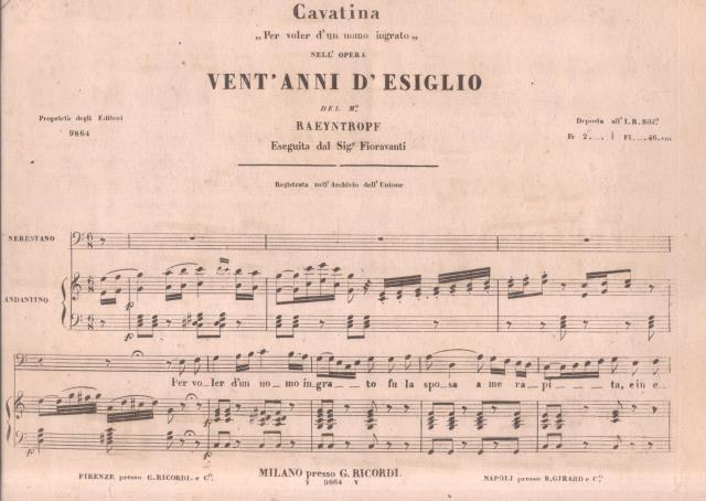Cavatina "Per voler d'un uomo ingrato" nell'Opera "Vent'anni d'esiglio" eseguita …