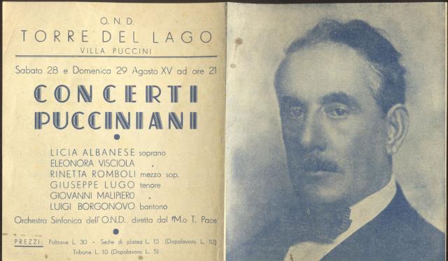 CONCERTI PUCCINIANI A TORRE DEL LAGO. Biglietto propagandistico con il …