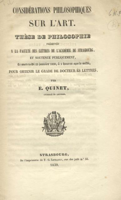 CONSIDÉRATIONS PHILOSOPHIQUES SUR L'ART. Thèse de Philosophie présentée a la …