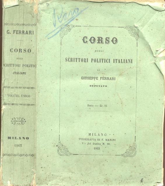 CORSO SUGLI SCRITTORI POLITICI ITALIANI.