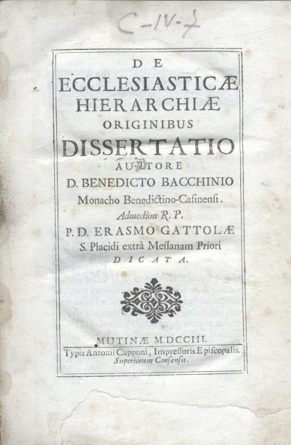 DE ECCLESIASTICAE HIERARCHIAE ORIGINIBUS DISSERTATIO.