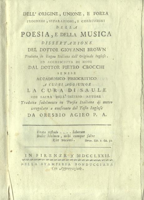 DELL'ORIGINE, UNIONE, E FORZA, PROGRESSI, SEPARAZIONI E CORRUZIONI DELLA POESIA, …