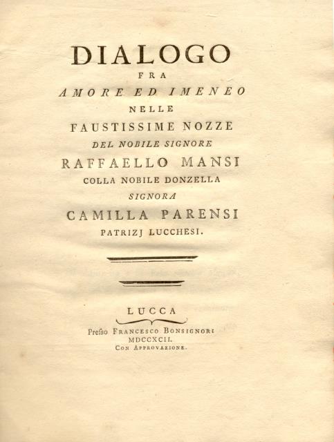 DIALOGO FRA AMORE ED IMENEO. Nelle faustissime nozze del Nobile …