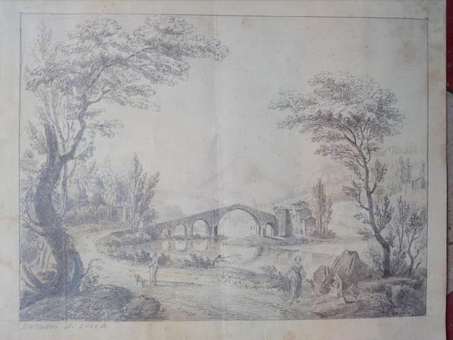 DINTORNI DI LUCCA. Disegno originale anonimo raffigurante il Ponte della …
