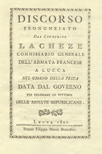 Discorso pronunziato dal cittadino Lacheze, Commissario Generale dell'Armata Francese a …