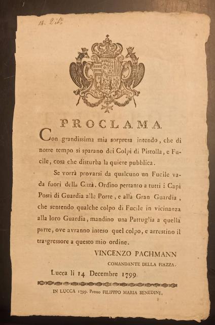 Divieto dell'uso di pistole e fucili. Bando originale.